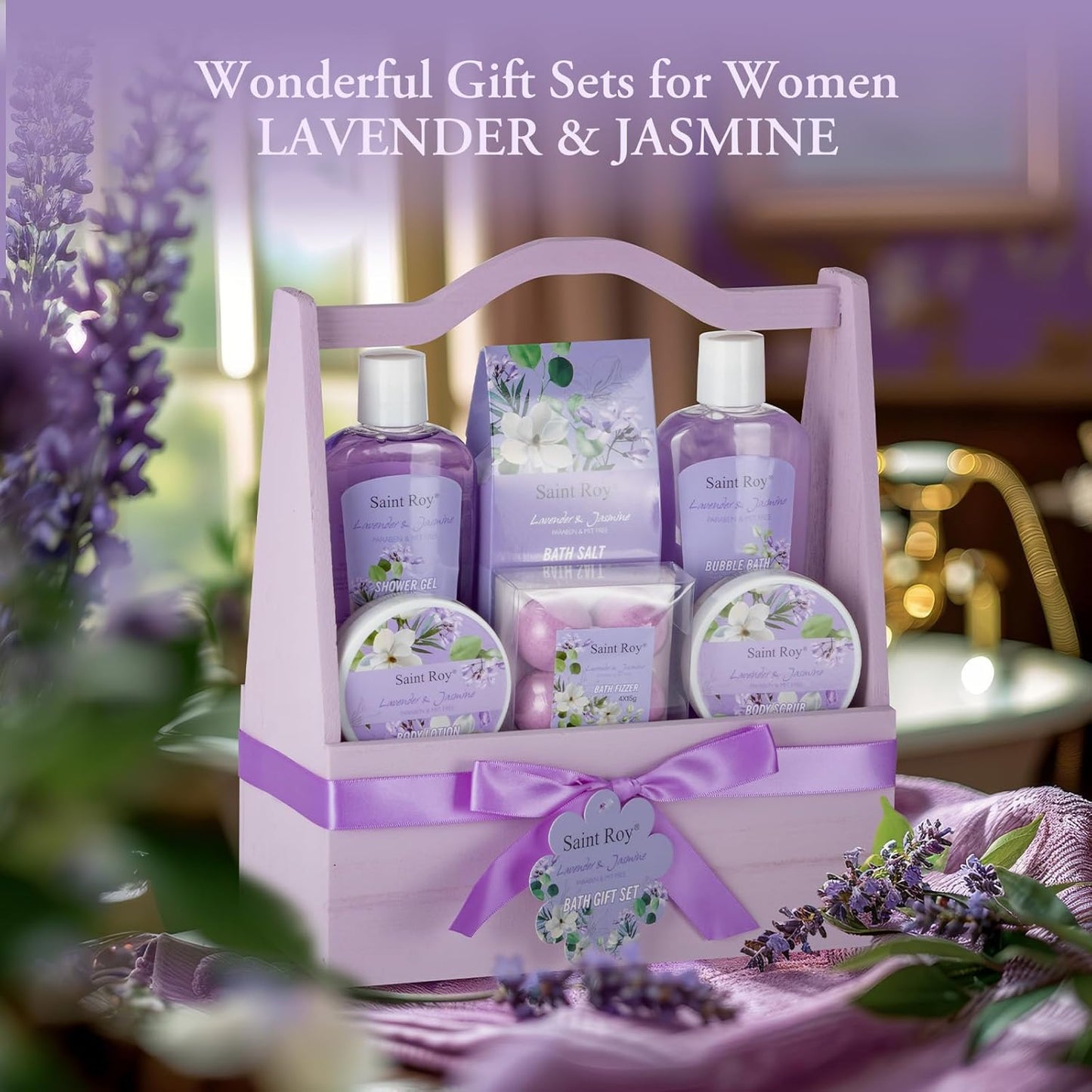 Luxury Lavender Jasmine Spa Gift Set for Mother's Day - 13-Piece Pampering Kit for Women, Ideal Get Well and Birthday Gifts