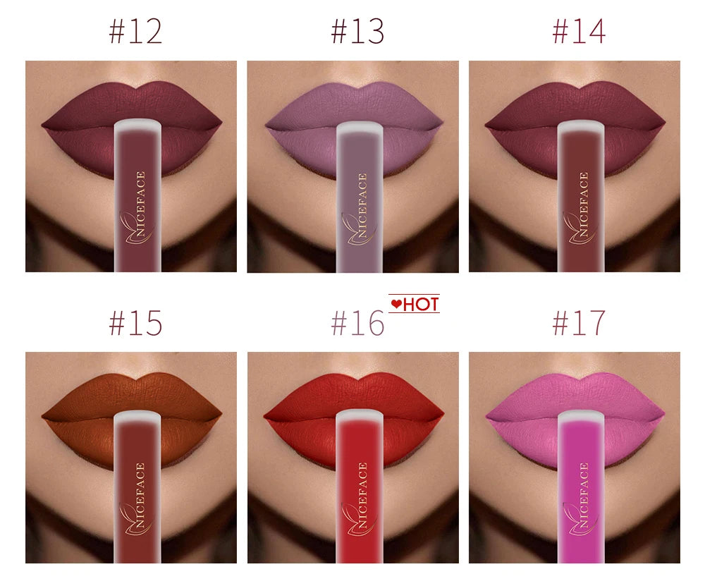 NICEFACE Hot Color Lip Gloss – Waterproof Matte & Long-Lasting