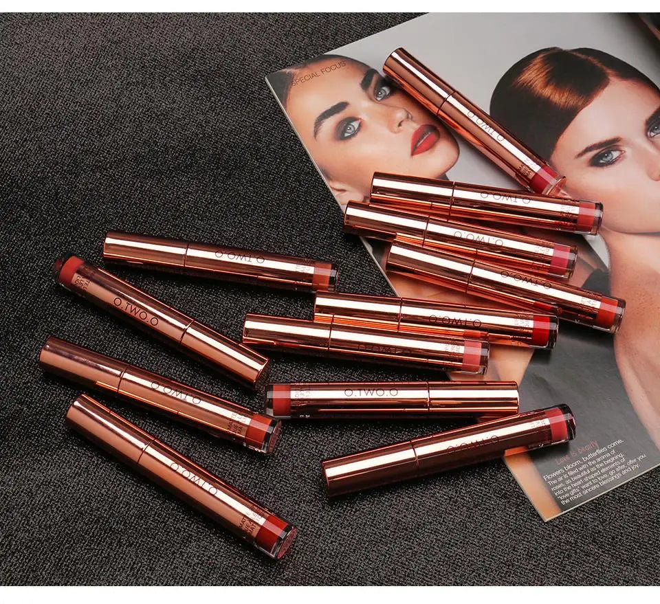 O.TWO.O 12-Color Velvet Matte Lipstick – Long-Lasting & Waterproof