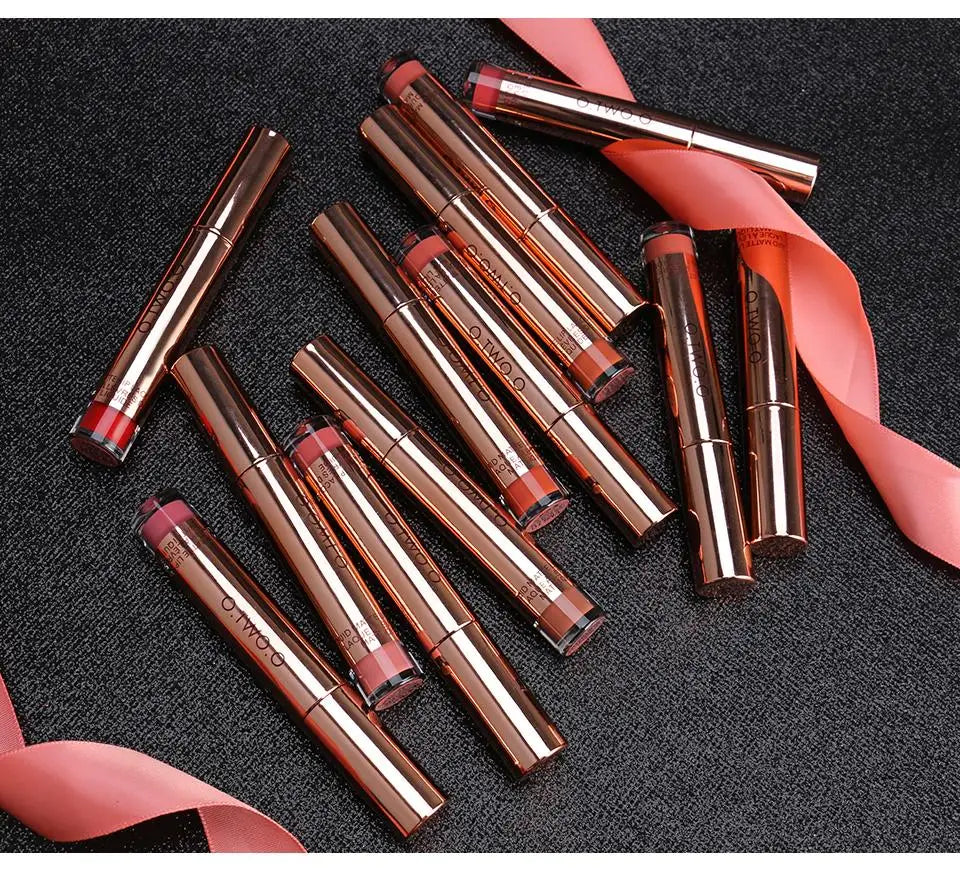 O.TWO.O 12-Color Velvet Matte Lipstick – Long-Lasting & Waterproof