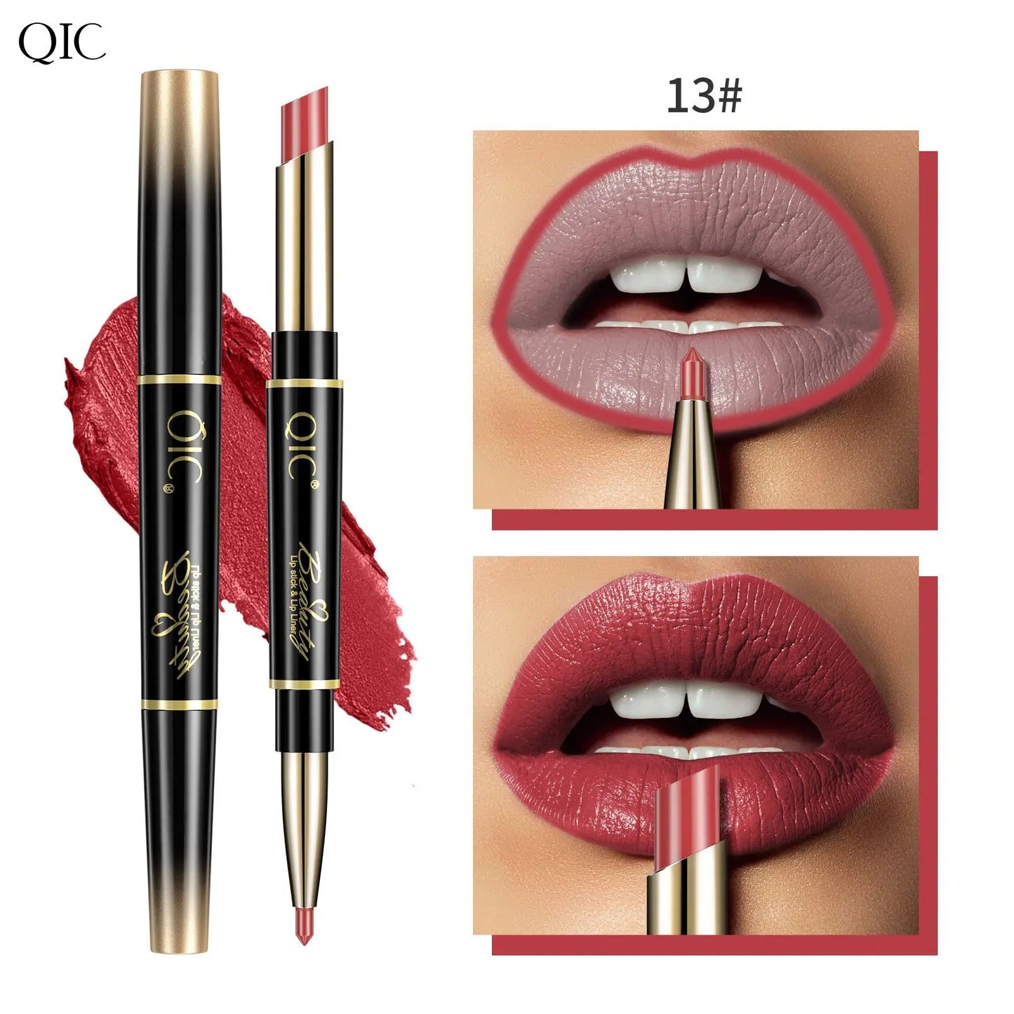 2-in-1 Waterproof Lip Liner & Nude Matte Lipstick – Double-Ended
