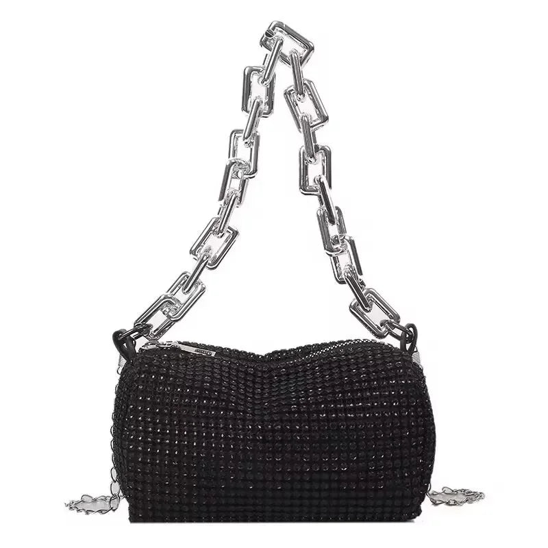 Mini bucket bag with glitter and rhinestones