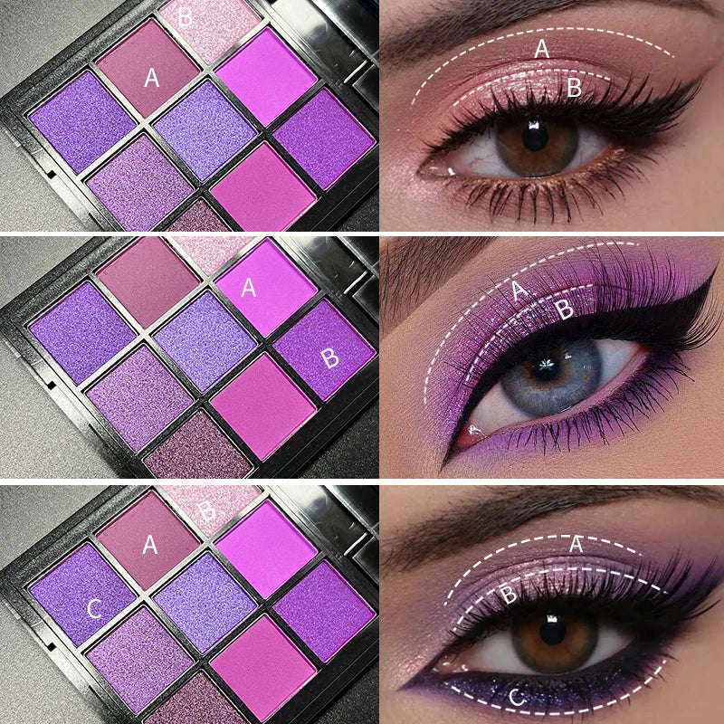 9-Grid Red Purple Eyeshadow Palette Long Lasting