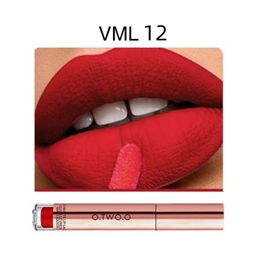 O.TWO.O 12-Color Velvet Matte Lipstick – Long-Lasting & Waterproof