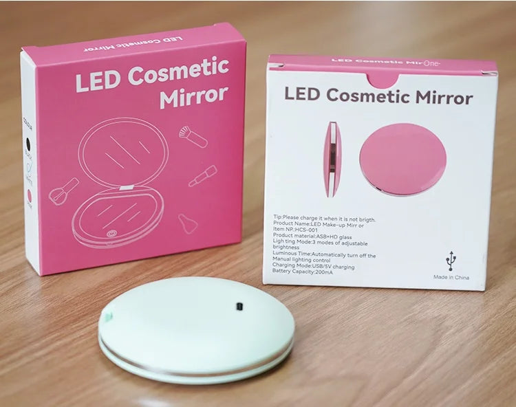 Handheld Portable LED Makeup Mirror – Dual Sided 5x Magnification