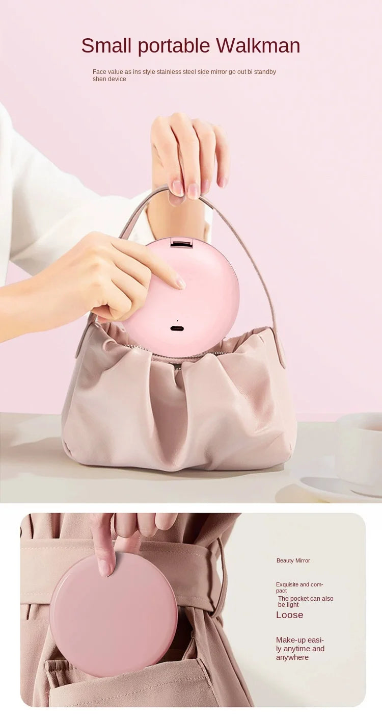 Handheld Portable LED Makeup Mirror – Dual Sided 5x Magnification