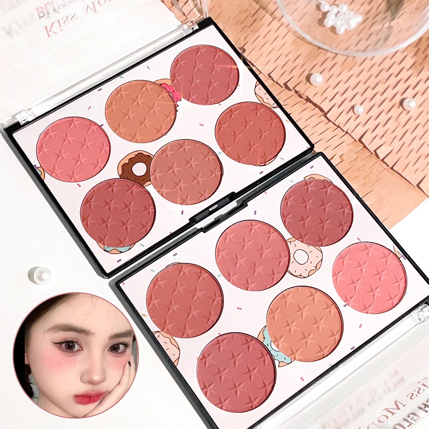 Six-Color Blush Palette – Waterproof Matte & Pearl Shades