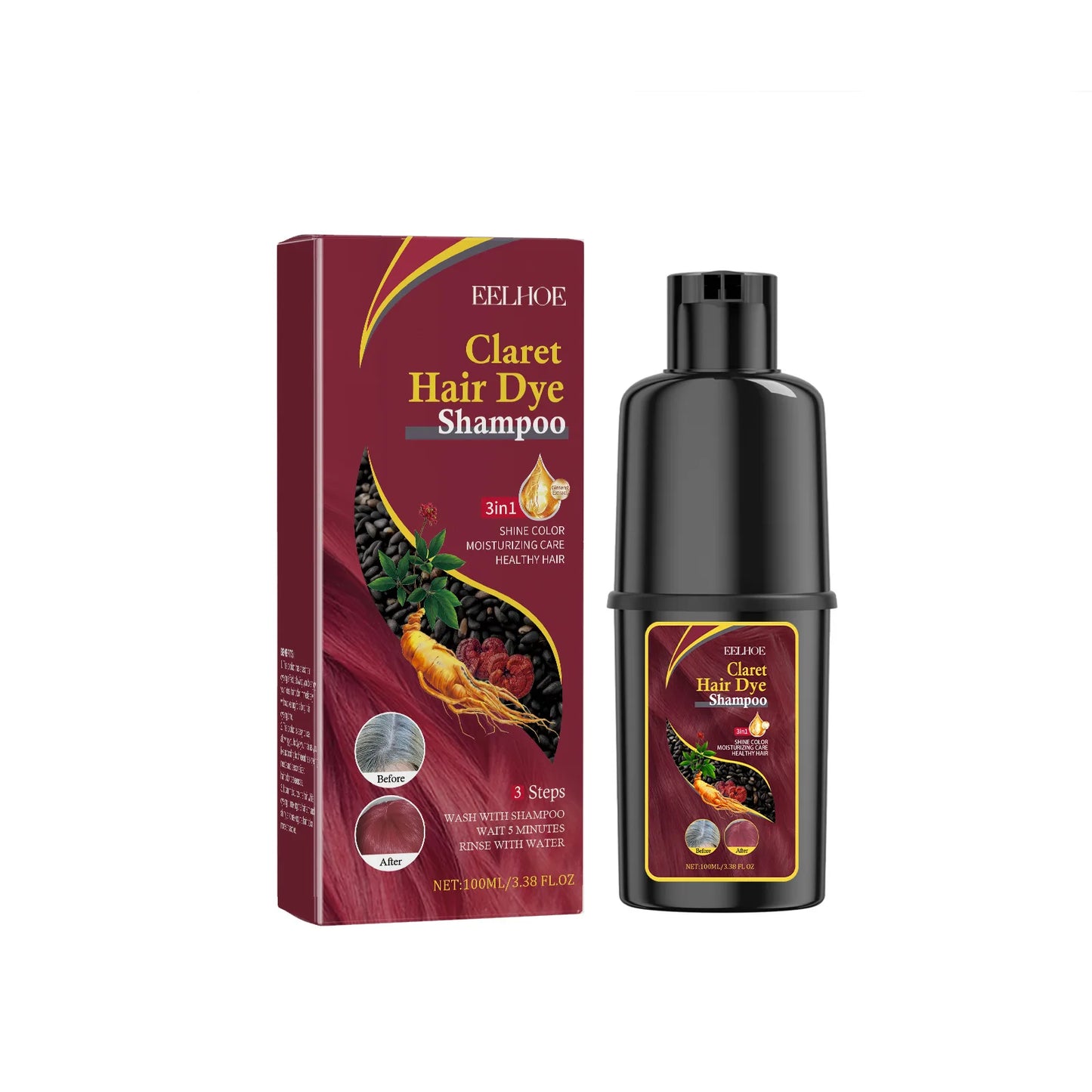 3-in-1 Hair Dyeing Shampoo – Black, Repair & Nourish Hair