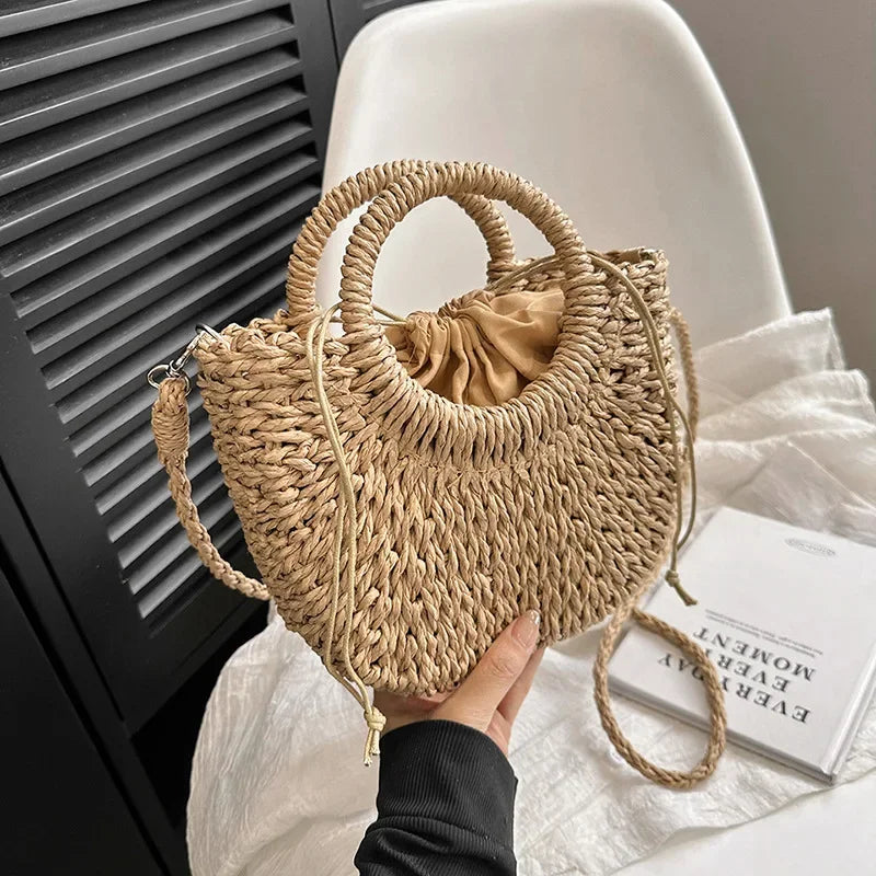 Handwoven Rattan Half-Moon Bag