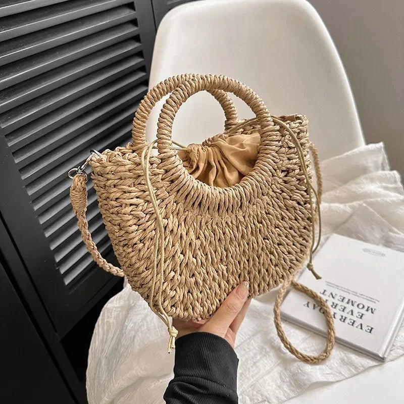 Handwoven Rattan Half-Moon Bag - Addoree