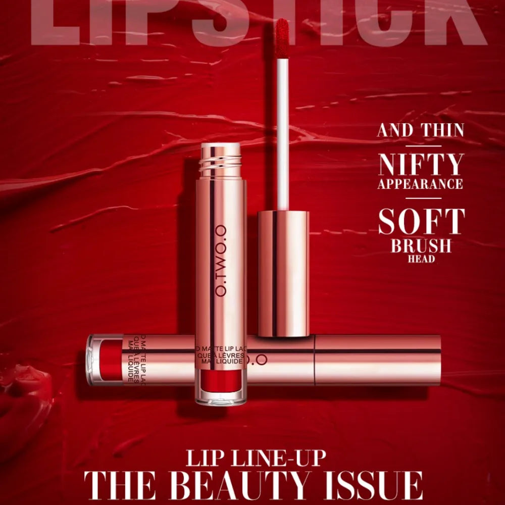 O.TWO.O 12-Color Velvet Matte Lipstick – Long-Lasting & Waterproof