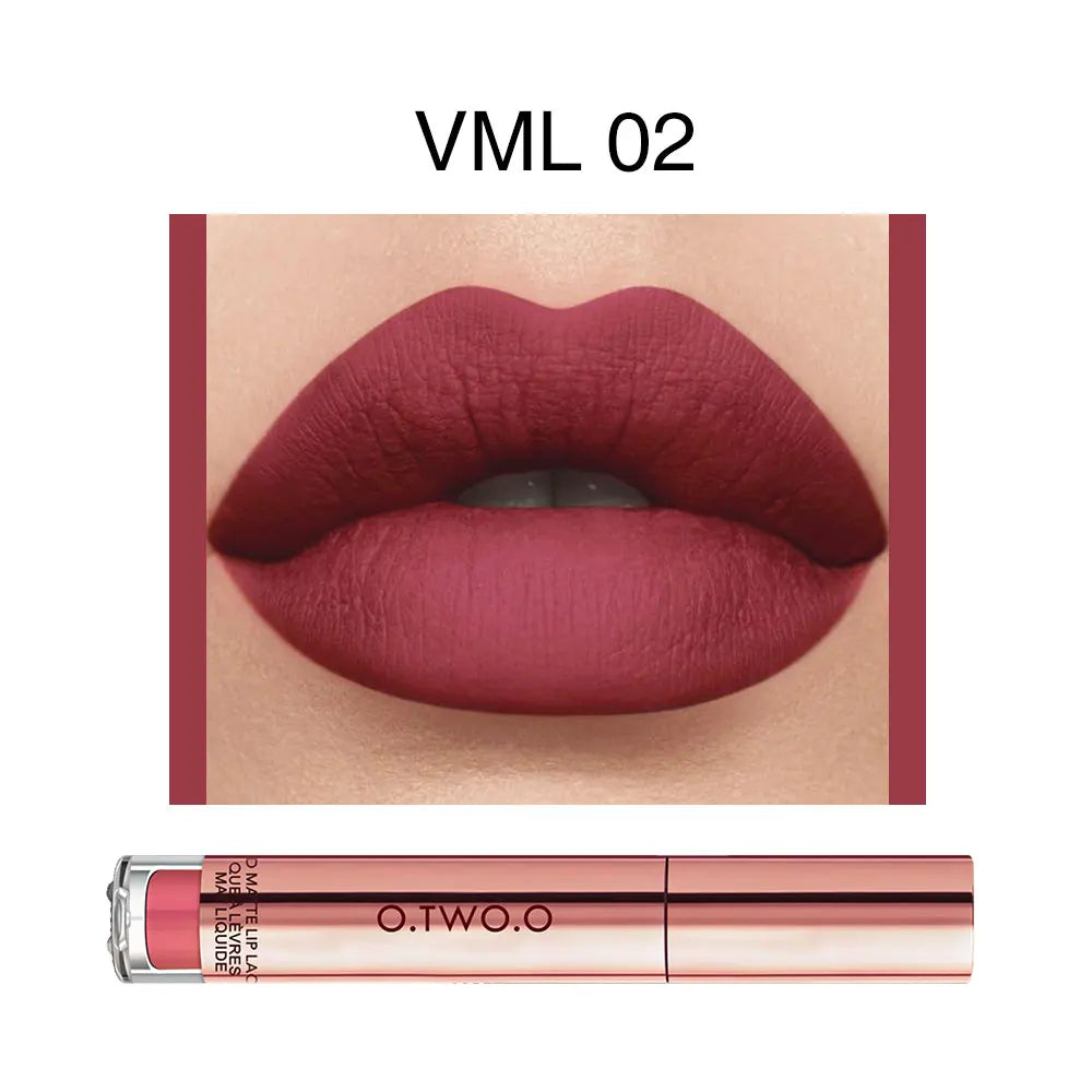 O.TWO.O 12-Color Velvet Matte Lipstick – Long-Lasting & Waterproof