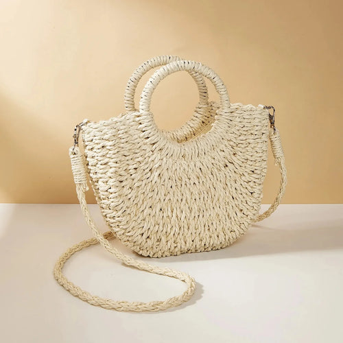 Handwoven Rattan Half-Moon Bag
