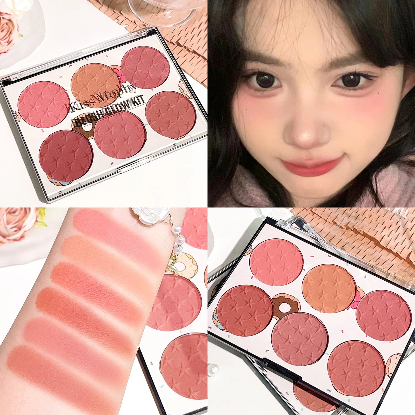 Six-Color Blush Palette – Waterproof Matte & Pearl Shades