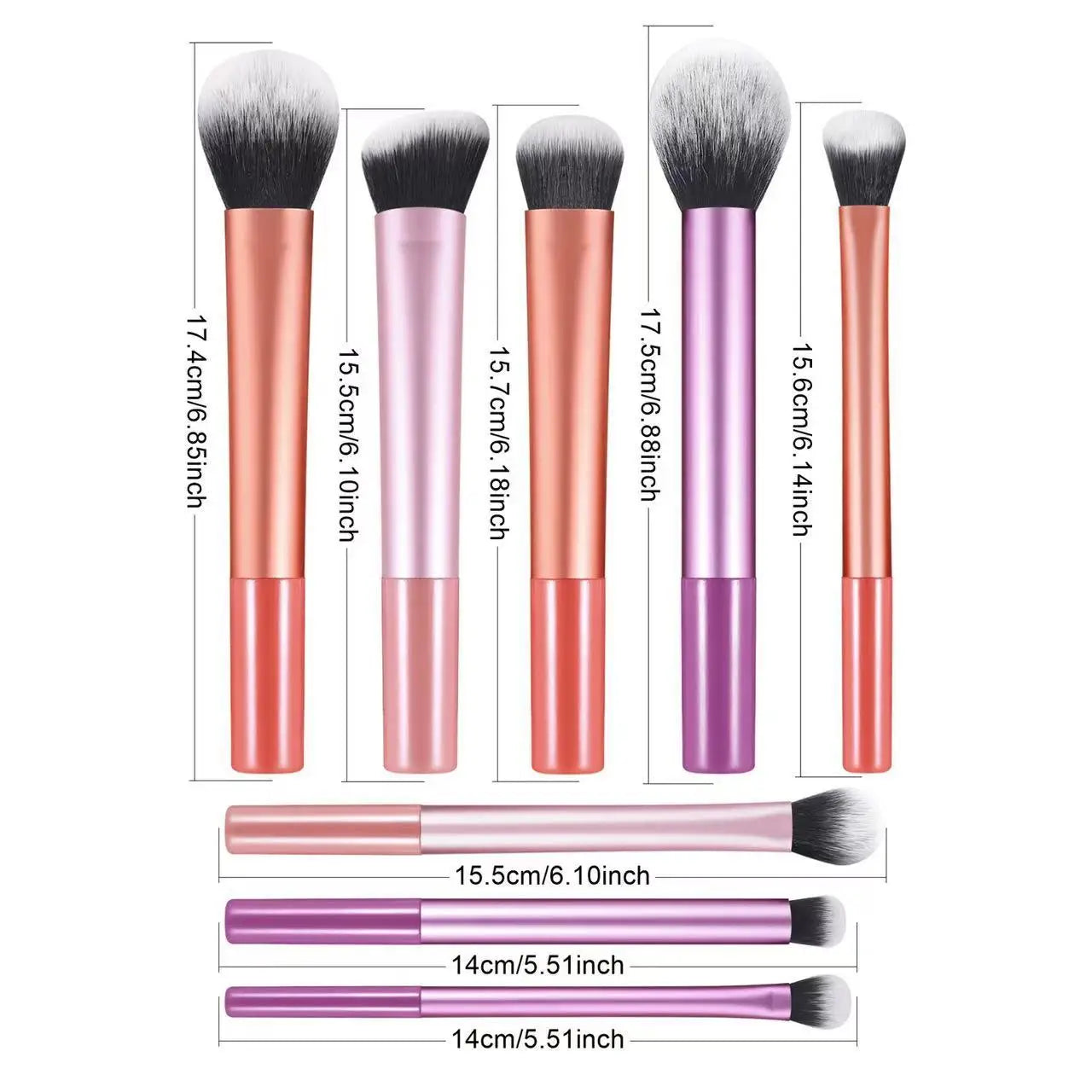 Set of 8 soft synthetic makeup brushes
