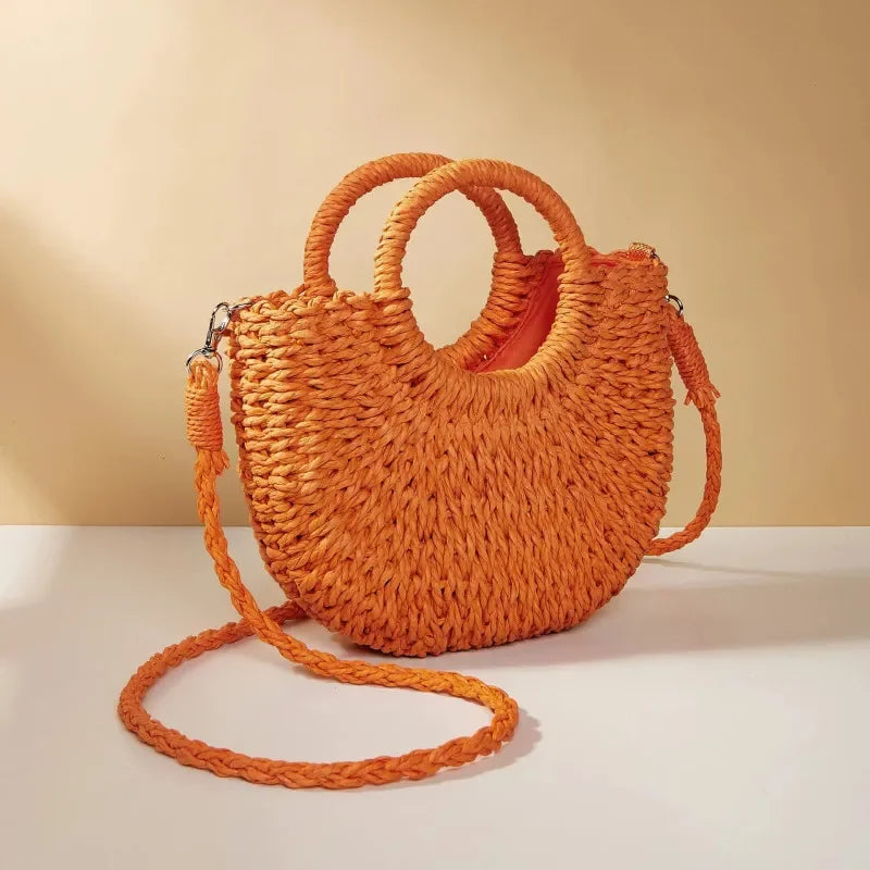 Handwoven Rattan Half-Moon Bag