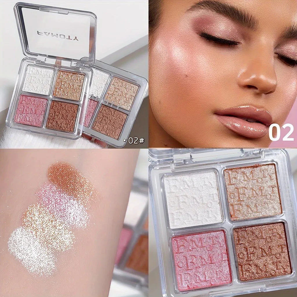 4 Color Face Highlighter Palette Glitter Shimmer Waterproof