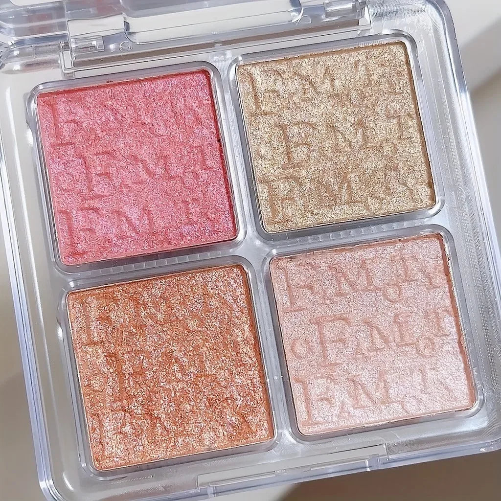 4 Color Face Highlighter Palette Glitter Shimmer Waterproof