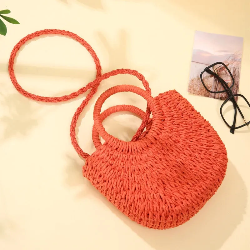 Handwoven Rattan Half-Moon Bag