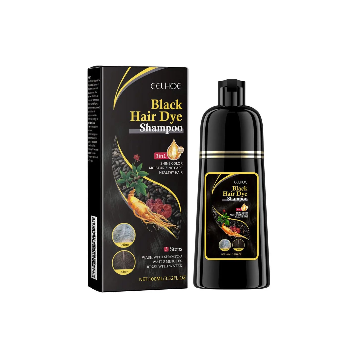3-in-1 Hair Dyeing Shampoo – Black, Repair & Nourish Hair