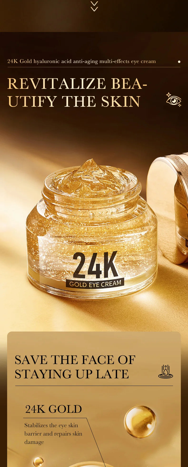 24k Gold Hyaluronic Acid Eye Cream Moisturizing