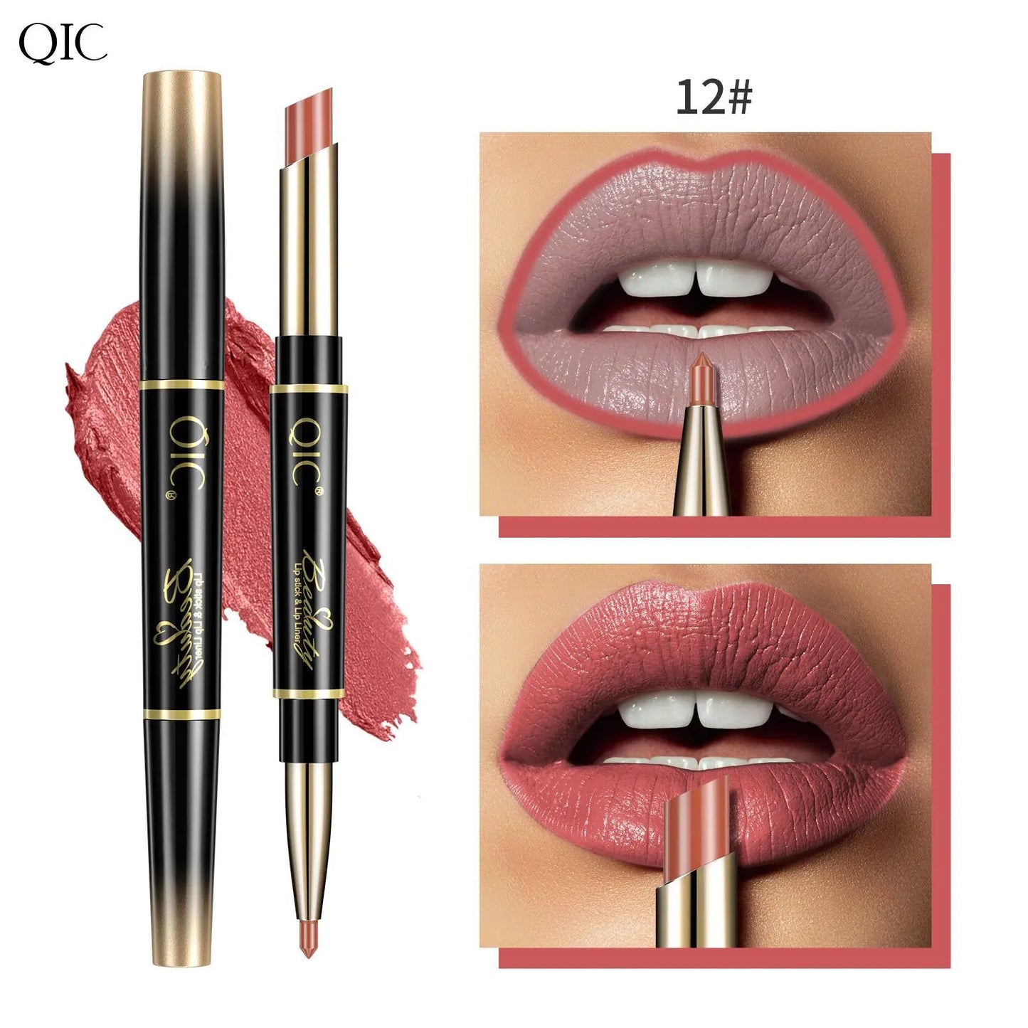 2-in-1 Waterproof Lip Liner & Nude Matte Lipstick – Double-Ended
