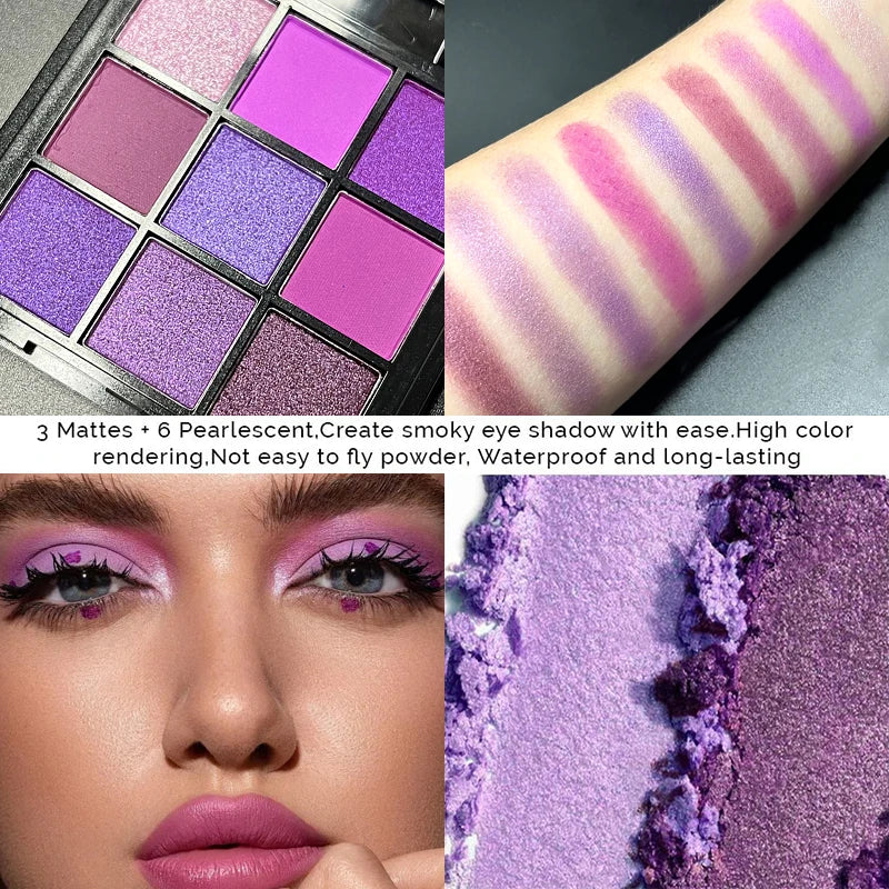 9-Grid Red Purple Eyeshadow Palette Long Lasting