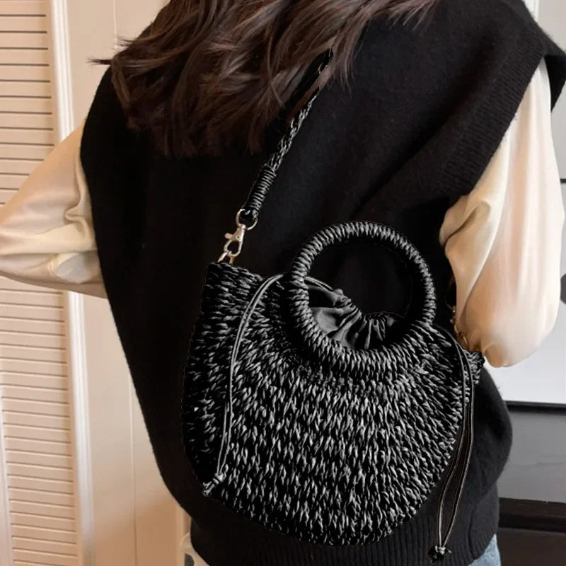 Handwoven Rattan Half-Moon Bag