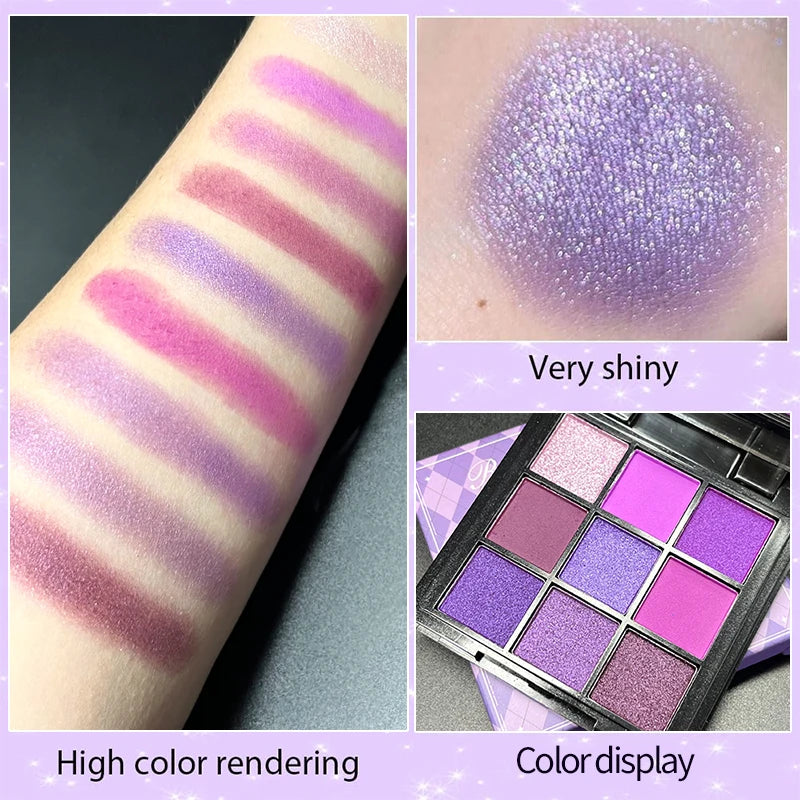 9-Grid Red Purple Eyeshadow Palette Long Lasting