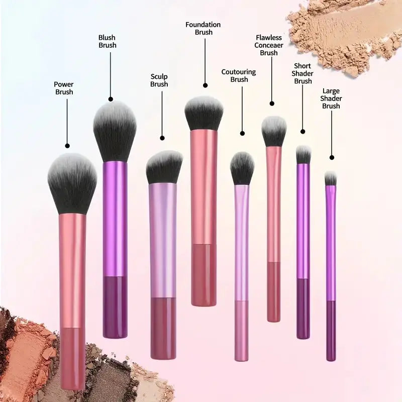 Set of 8 soft synthetic makeup brushes
