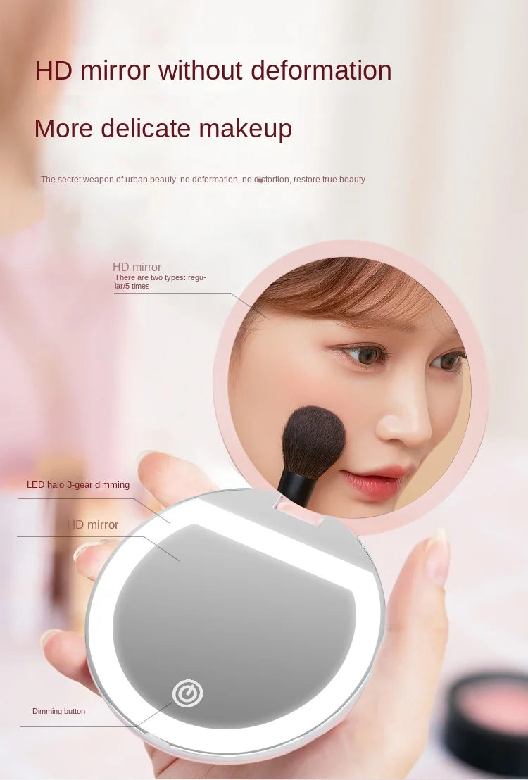 Handheld Portable LED Makeup Mirror – Dual Sided 5x Magnification