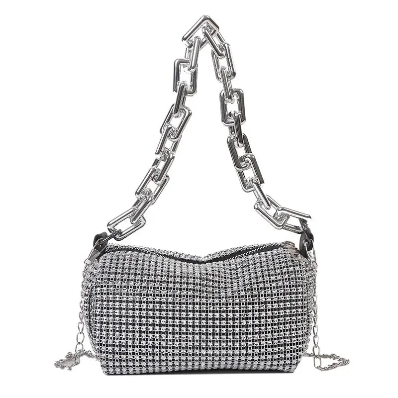 Mini bucket bag with glitter and rhinestones