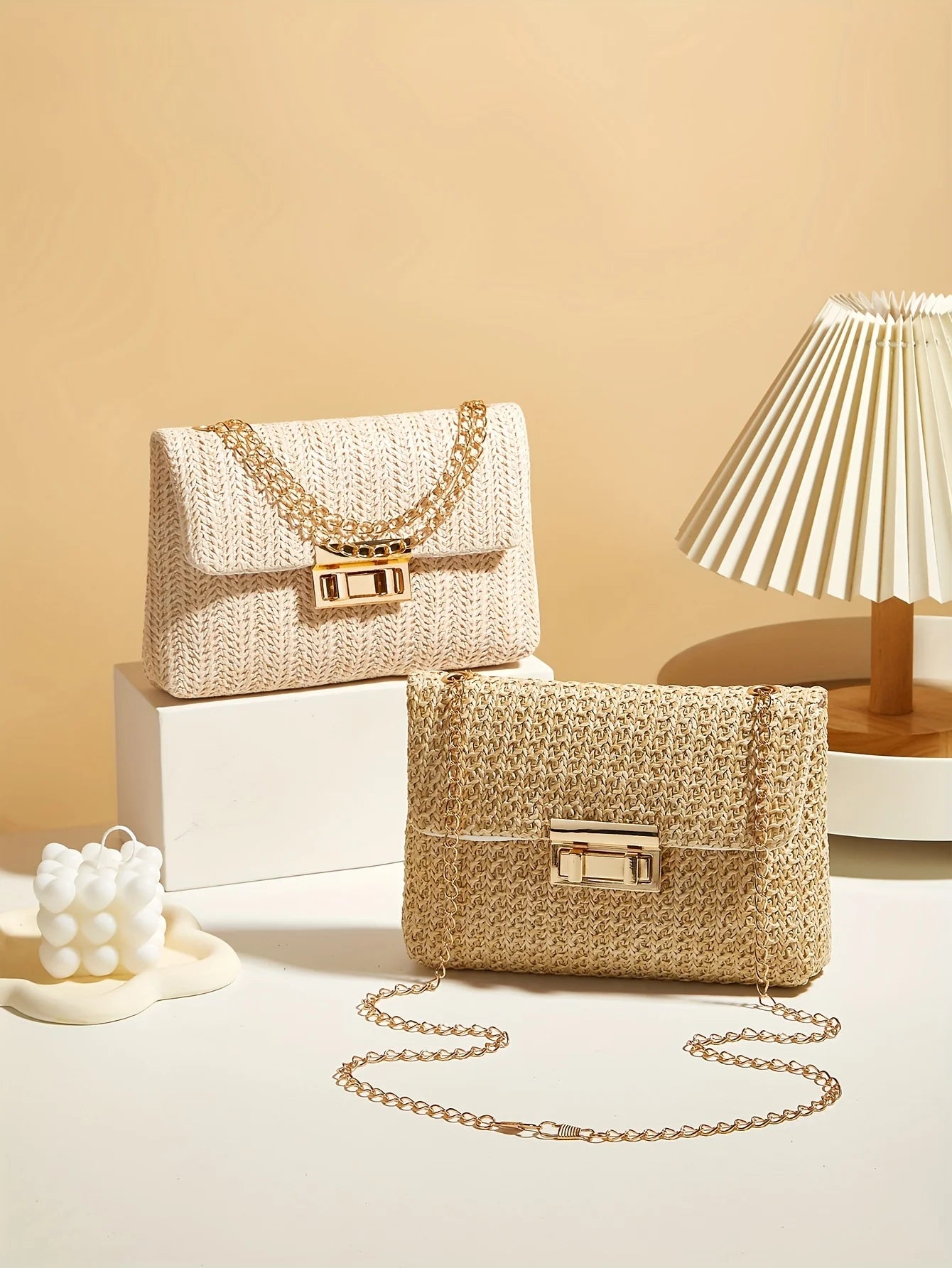 Woven straw shoulder bag
