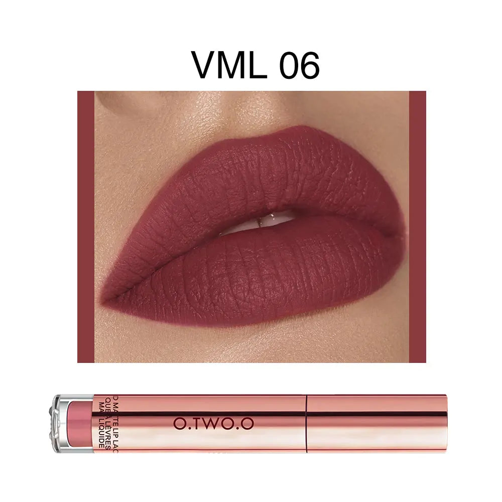 O.TWO.O 12-Color Velvet Matte Lipstick – Long-Lasting & Waterproof