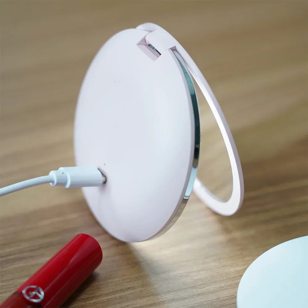Handheld Portable LED Makeup Mirror – Dual Sided 5x Magnification