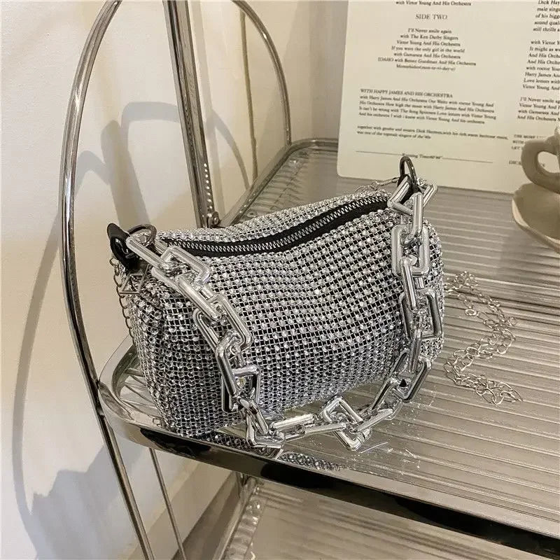 Mini bucket bag with glitter and rhinestones