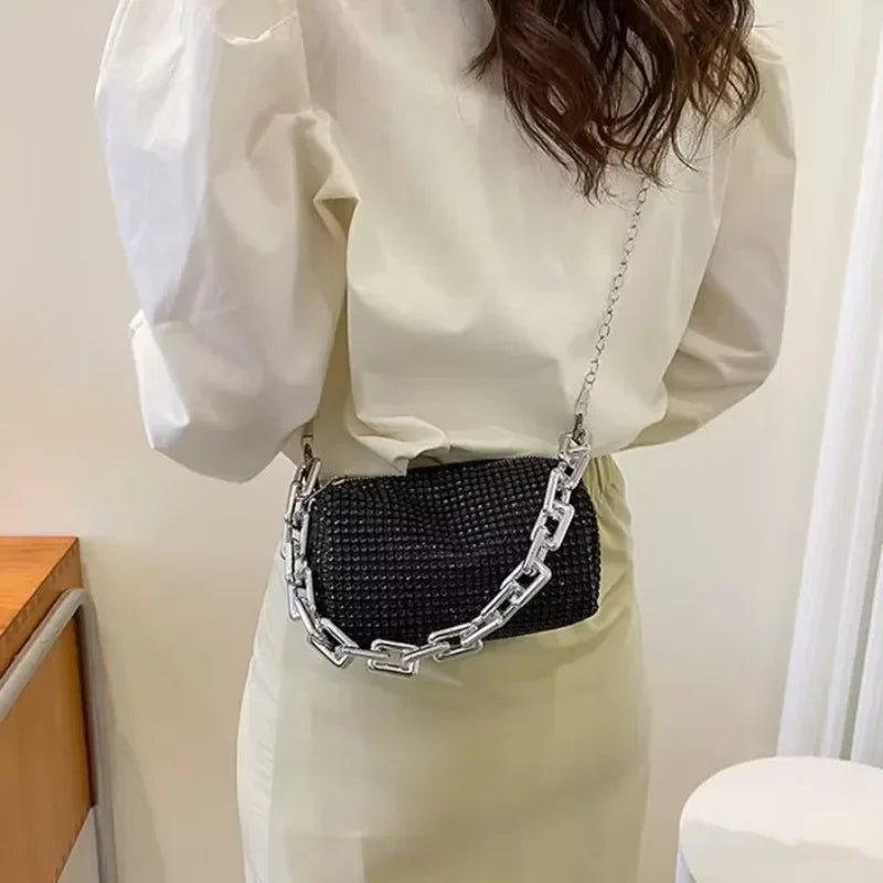 Mini bucket bag with glitter and rhinestones