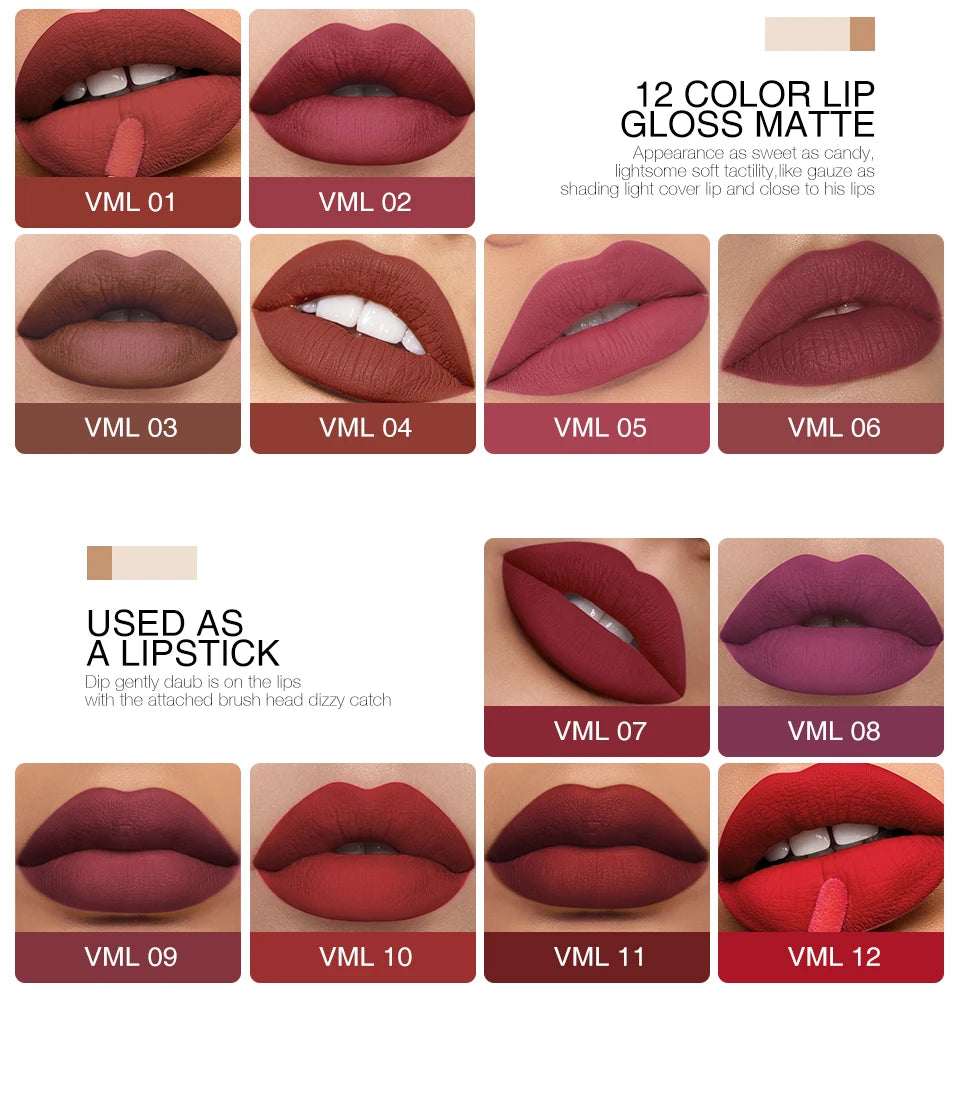 O.TWO.O 12-Color Velvet Matte Lipstick – Long-Lasting & Waterproof