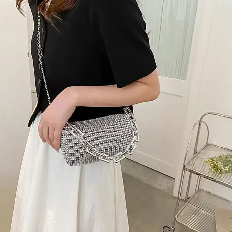 Mini bucket bag with glitter and rhinestones