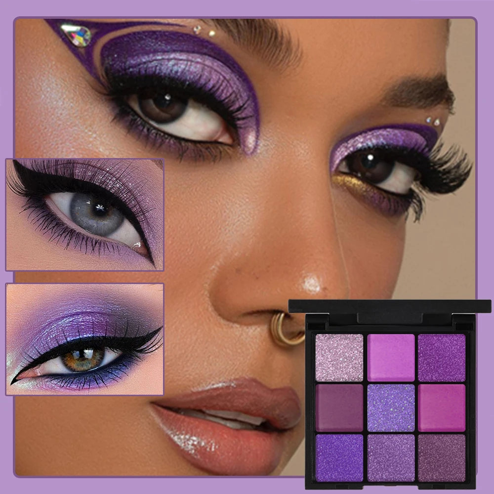 9-Grid Red Purple Eyeshadow Palette Long Lasting