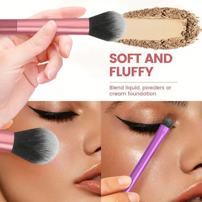 Set of 8 soft synthetic makeup brushes