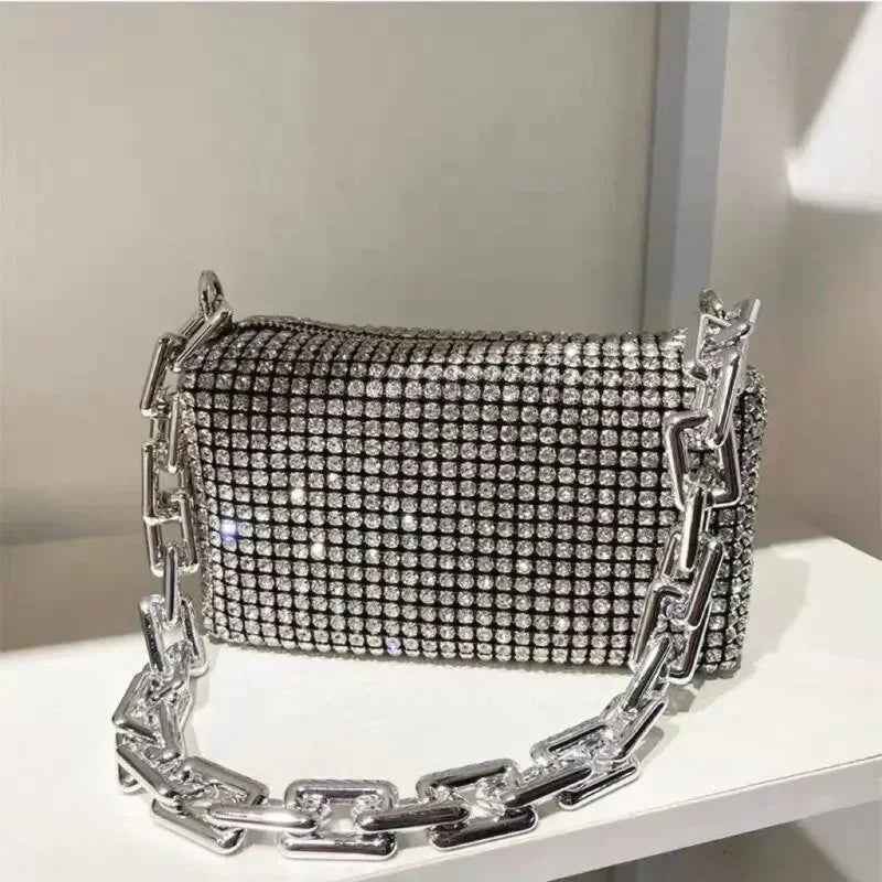 Mini bucket bag with glitter and rhinestones