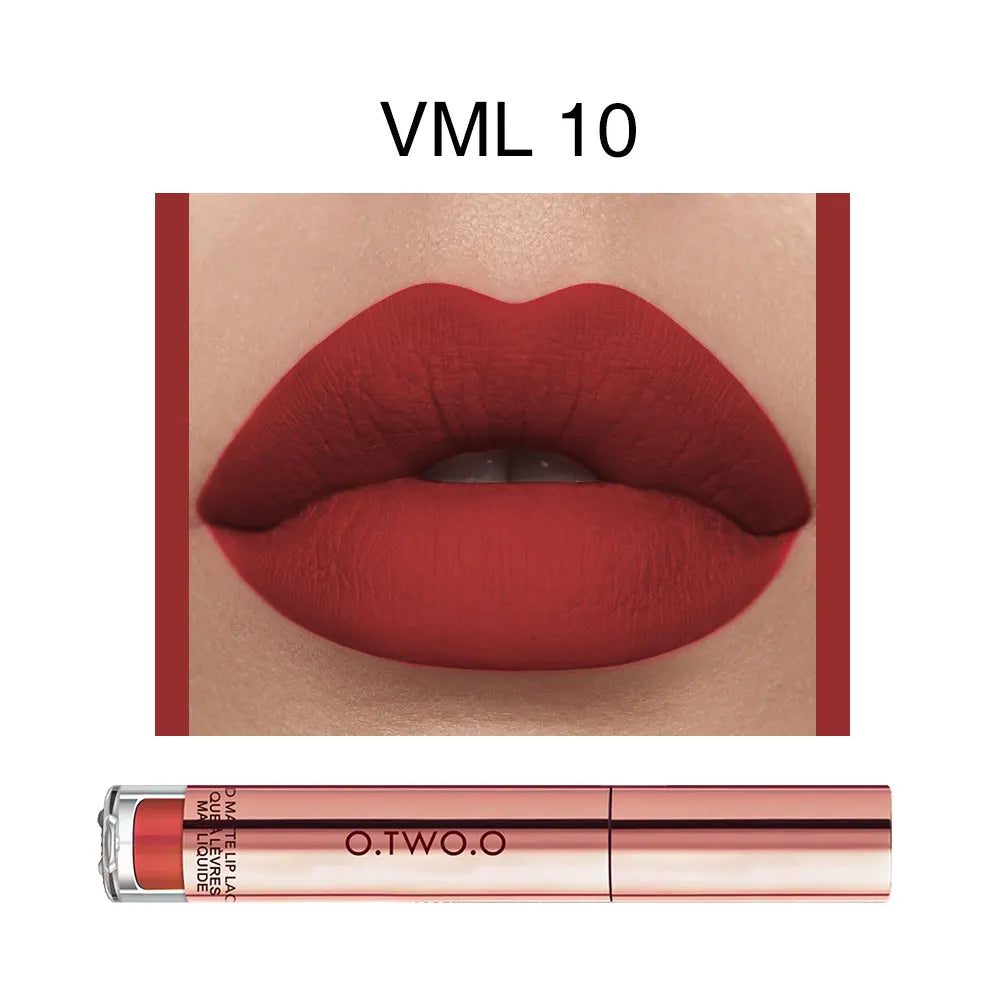 O.TWO.O 12-Color Velvet Matte Lipstick – Long-Lasting & Waterproof