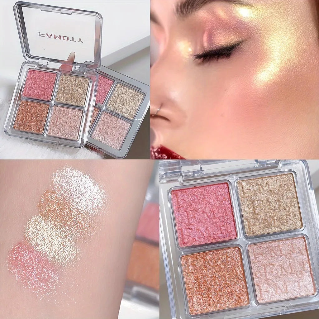 4 Color Face Highlighter Palette Glitter Shimmer Waterproof