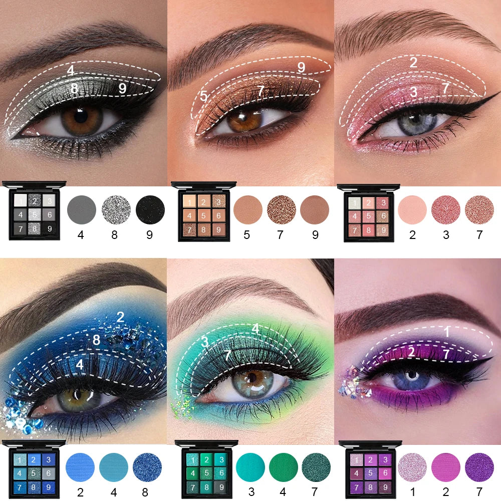 9-Grid Red Purple Eyeshadow Palette Long Lasting
