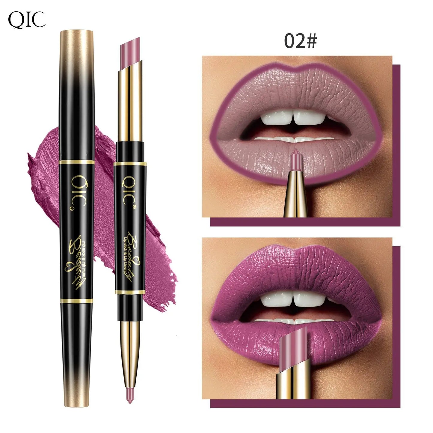 2-in-1 Waterproof Lip Liner & Nude Matte Lipstick – Double-Ended