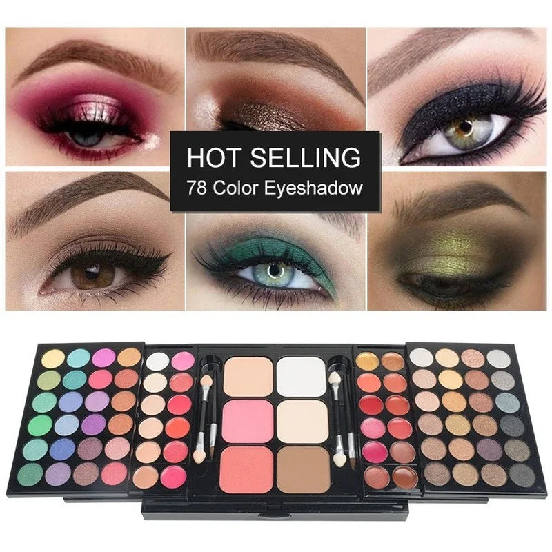 40/74/78-Color Glitter Eyeshadow Palette – Matte & Waterproof