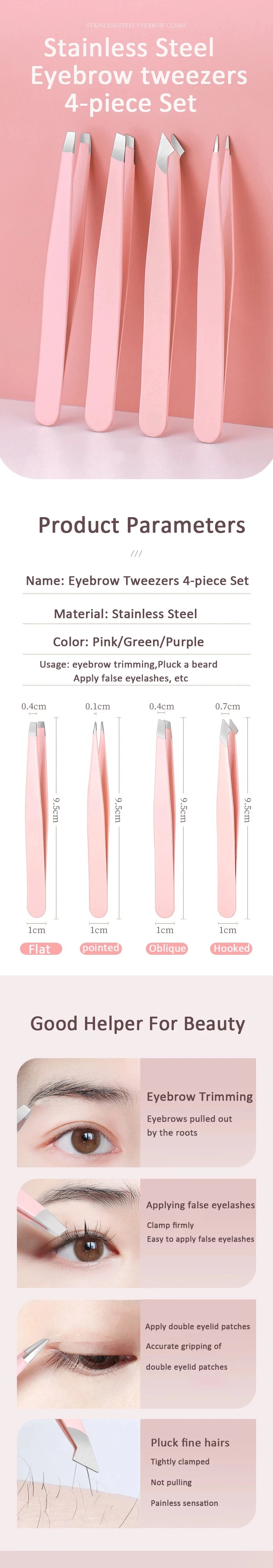 Set of 4 multicolored eyebrow tweezers