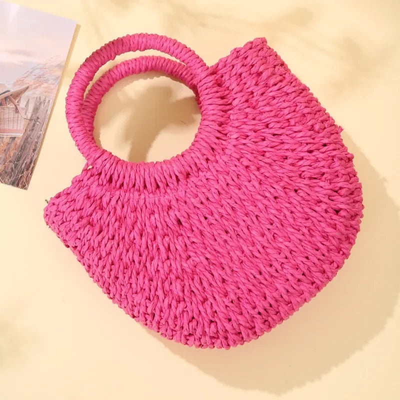 Handwoven Rattan Half-Moon Bag
