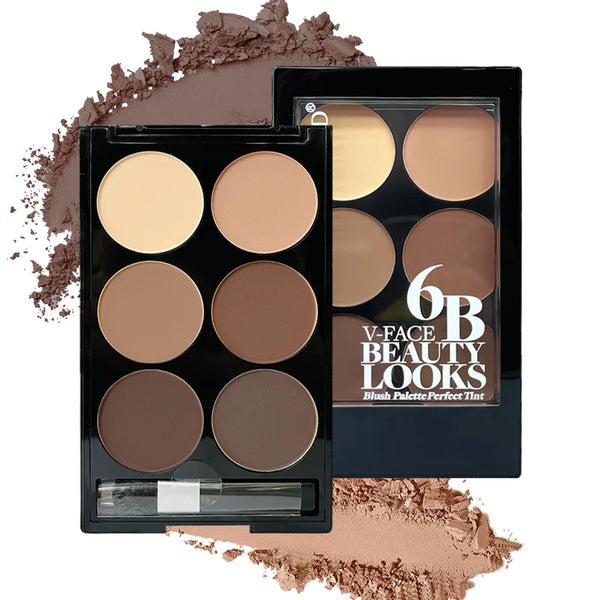 6-Color Highlight & Contour Powder Palette – Face Bronzer with Brush